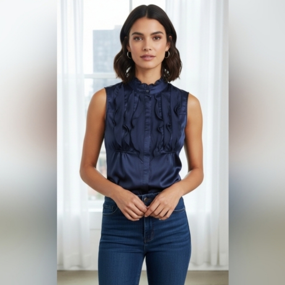 The Limited Ruffle Dark Blue Top - Picture 8 of 8